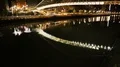 Zubizuri bridge across Nervion river illuminated at night, travel to Bilbao HD Footage