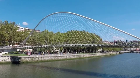 Zubizuri Bridge in Bilbao, Spain Stock Footage 79302374