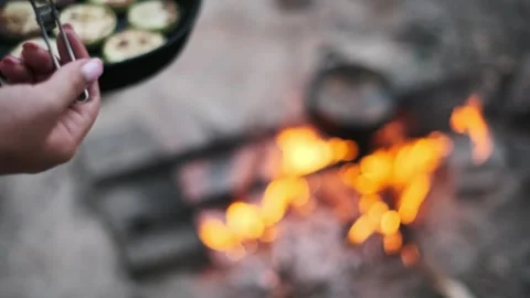 Zucchini Cooking Over Campfire Stock Footage 284624688
