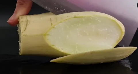 The zucchini is cut lengthwise. Sliced ​​zucchini. Video stock 220105777