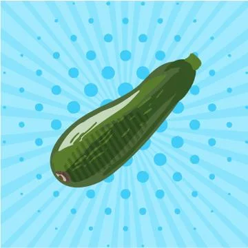 Zucchini drawn by hand on a blue background. Vector illustration. Pop art Stock Illustration