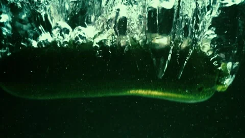 Zucchini Drops in Water Creating Wake Behind It Stock Footage 300892268