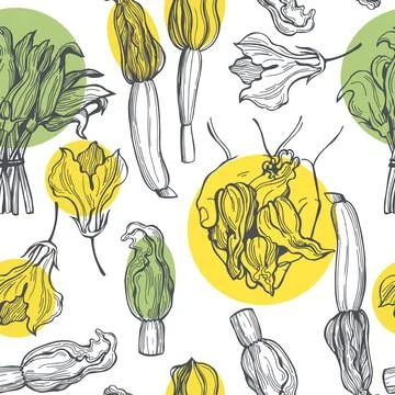 Zucchini flowers. Seamless pattern. Stock-Illustration