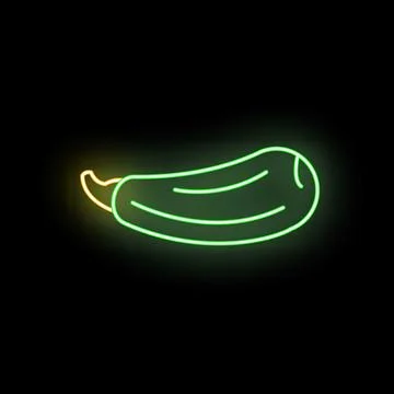 Zucchini neon light glowing on black background Stock Illustration