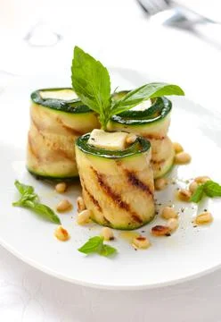Zucchini rolls with cheese Stock Photos