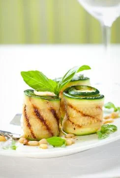Zucchini rolls with cheese Stock Photos