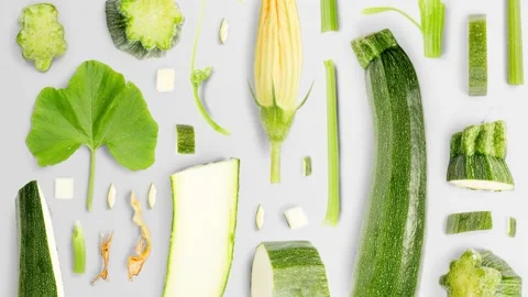 Zucchini Slice and Leaf Collection Stock-Footage 219333803