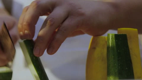 Zucchini slice in the foreground Stock Footage 323865387