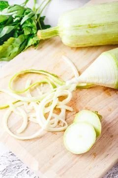 Zucchini Spaghetti on light background Stock Photos
