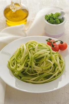 Zucchini spaghetti. Stock Photos