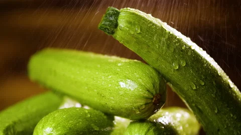 Zucchini Squash With Drops of Water, Beautiful Macro 4k , Raw organic vegetables Stock Footage 142737596