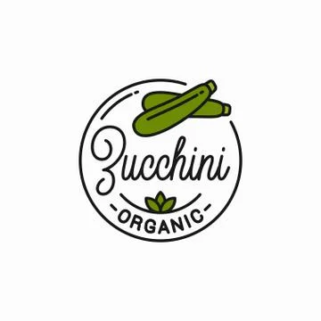 Zucchini vegetable logo. Round linear logo fresh Stock Illustration