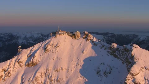 The Zugspitze peak with a massive mountain station Stock Footage 102218014