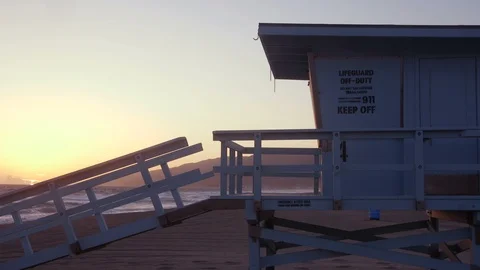 Zuma Beach Lifeguard Tower During Sunset - Malibu Stock Footage 89609527