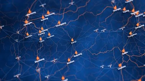 Zunyi map big data visualization. Futuristic map infographic of city in China イラスト素材