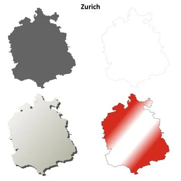 Zurich blank detailed outline map set Stock Illustration