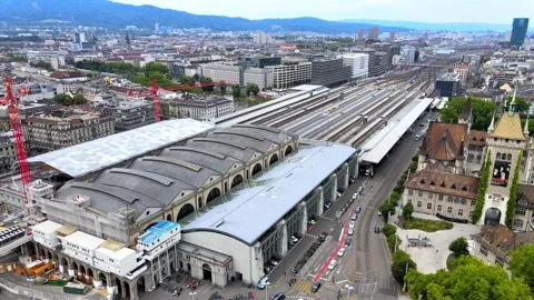 Zurich central train station drom above Stock Footage 135596337