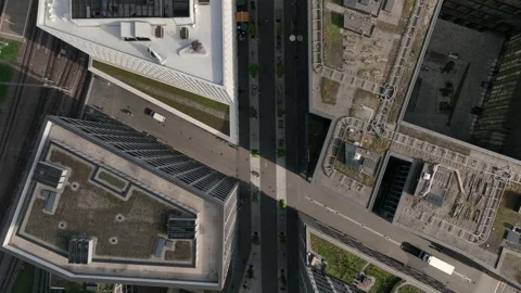 Zurich city office complex rooftop walking street aerial 4k switzerland Video stock 305054125