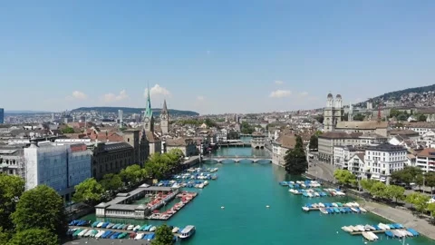 Zurich: Drone view of the Limmat Video stock 137527897