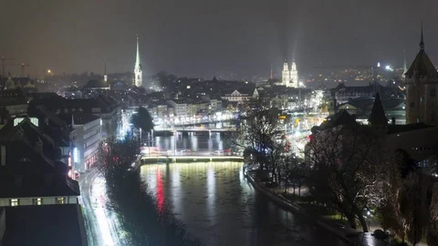 Zurich night time lapse Stock Footage 84757360