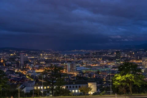 Zurich timelapse from a viewpoint at night Stock Footage 261192726