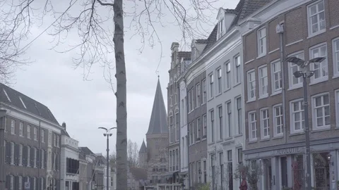 Zutphen towers, 180 degrees from the Drogenaps castle tower to the Wijnhuistoren Stock Footage