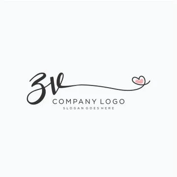 ZV Initial handwriting logo design Stock Illustration