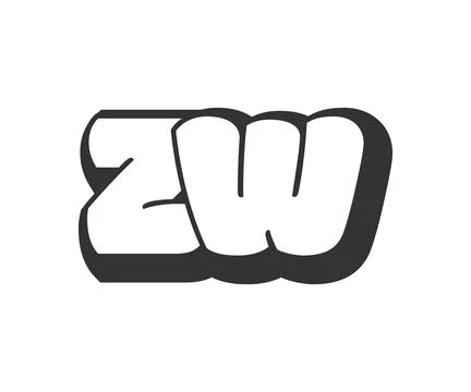 ZW logo, bubble comic lettering, rounded in graffiti style black and white .. 库存插图