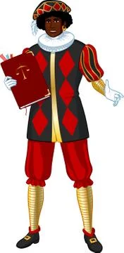 Zwarte Piet Black Pete with book Stock Illustration