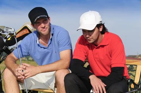 Zwei junge Golfer, frustriert Stock Photos