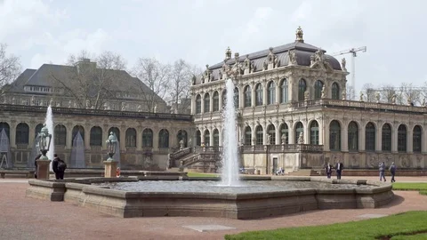 Zwinger museum gardens, water fountain, Dresden, Germany Stock Footage