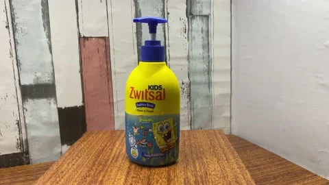 Zwitsal Bathing soap with interesting spongebob pictures for children Stock Footage 209386587