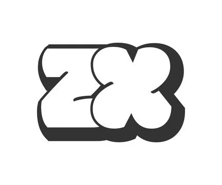 ZX logo, bubble comic lettering, rounded in graffiti style black and white .. Stock Illustration