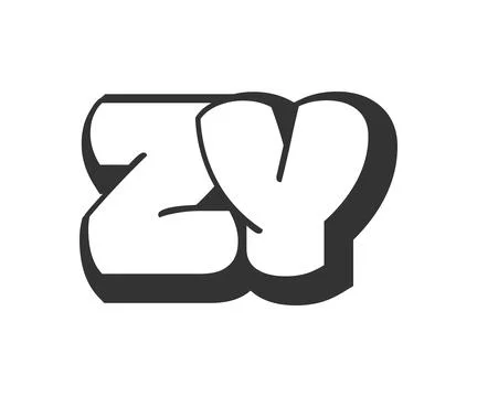 ZY logo, bubble comic lettering, rounded in graffiti style black and white .. Stock Illustration